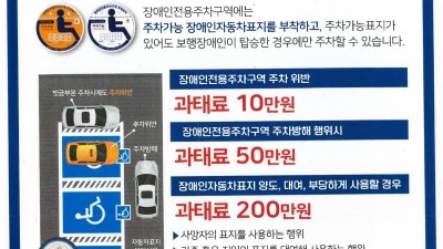 장애인자동차표지 부당 사용땐 과태료 200만원 부과