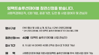 경기도사회적경제원, 종합 임팩트 솔루션 테이블 개최 및 후속 지원사업 시작