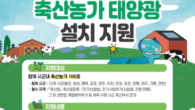경기도, ‘2025년 축산농가 태양광 설치’ 지원 신규사업 추진