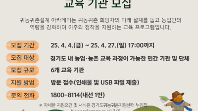 경기도귀농귀촌지원센터, ‘귀농귀촌설계 아카데미’ 교육 기관 모집