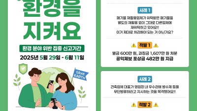 경기도, 6월 11일까지 환경 분야 공익침해행위 집중 신고 기간 운영