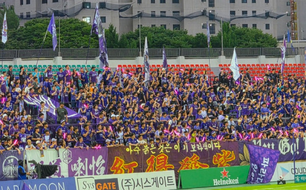 7월 4일 안양종합운동장에서 열린 FC안양과 포항스틸러스와의 경기에서 FC안양 서포터스들이 열띤 응원을 하고 있다.jpg